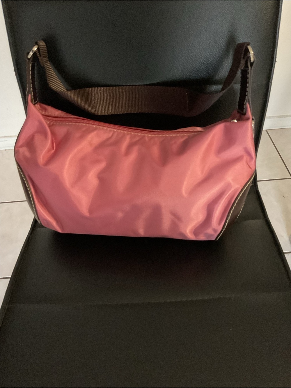 Lancel Compact Rose Pink Shoulder Bag with Brown Strap